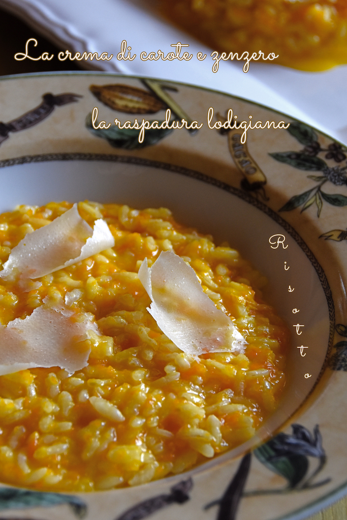 Risotto in crema di carote e zenzero, mantecato con raspadura lodigiana